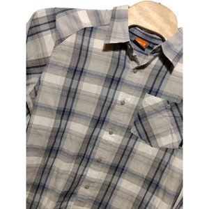 Merrell Men's Long‎ sleeve Button Down Blue Plaid Large Shirt